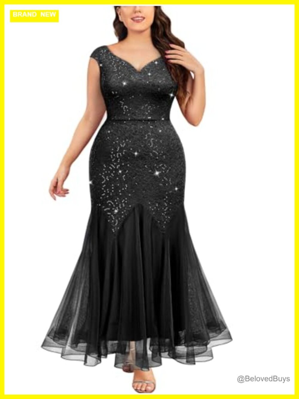 Plus Size Sequin Lace Mermaid Formal Evening Gown Sleeveless Prom Dress